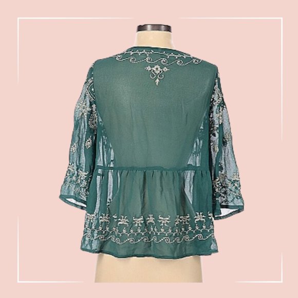 Free People Sheer Boho 3/4 Sleeve Blouse - Picture 2 of 3